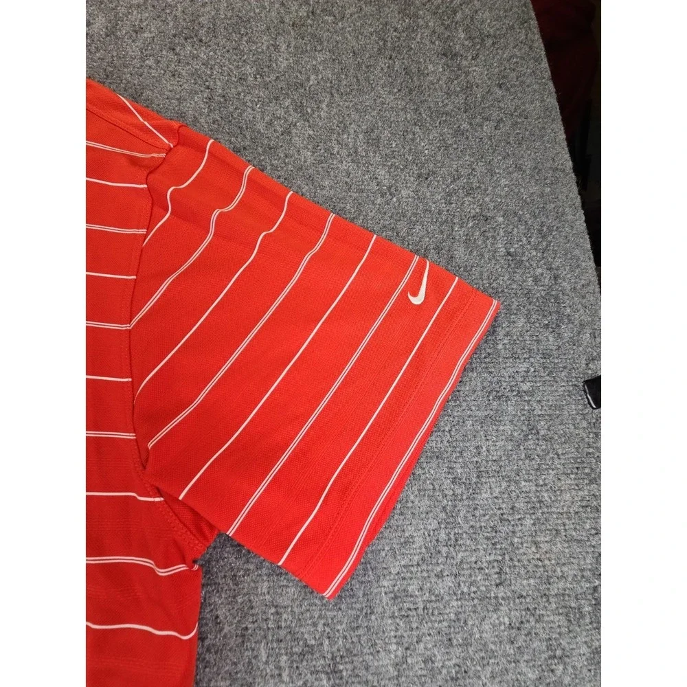 Nike Golf Polo Shirt Mens XL Red Stripe Dri-Fit Short Sleeve Performance 1569